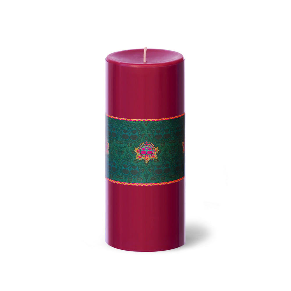 Teal Floral Stamp Pillar Candle - Passion Scented