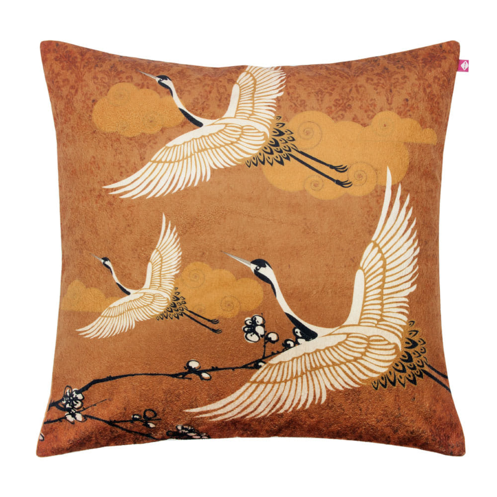 Legend of the Cranes Poly Velvet Cushion Cover