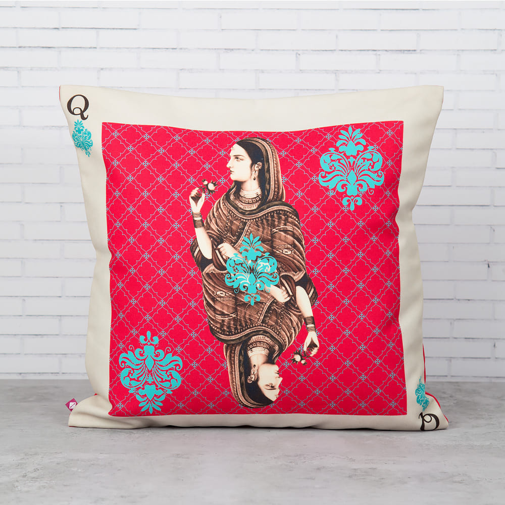 Mughal Queen Playing card Canvas Blend Cushion Cover