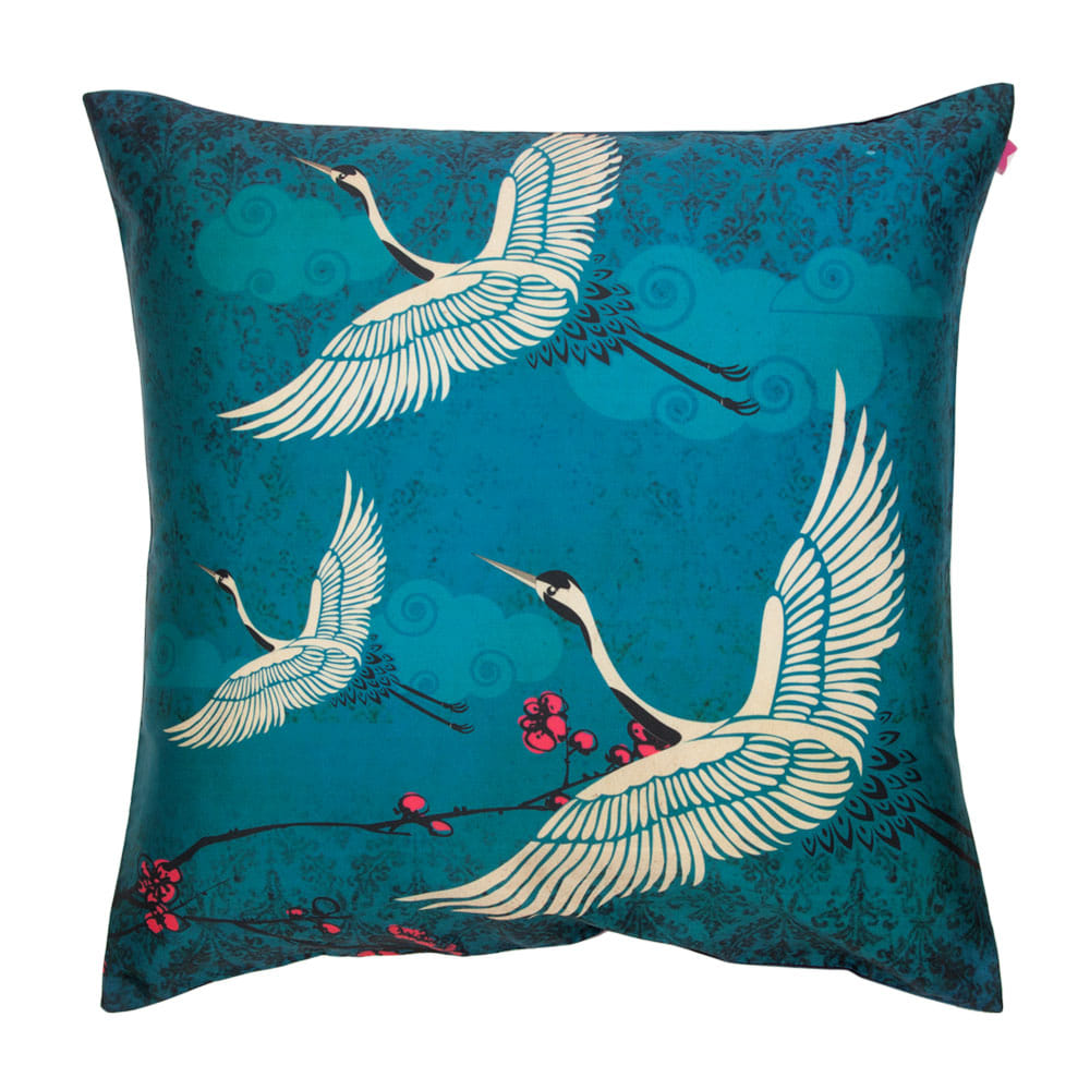 Legend of the Cranes Poly Taf Silk Cushion Cover