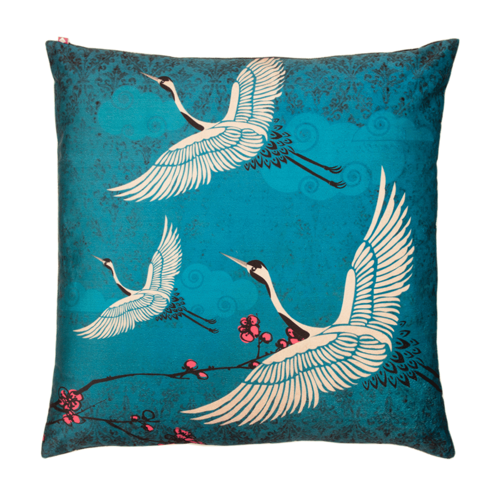 Legend of the Cranes Poly Velvet Floor Cushion Cover