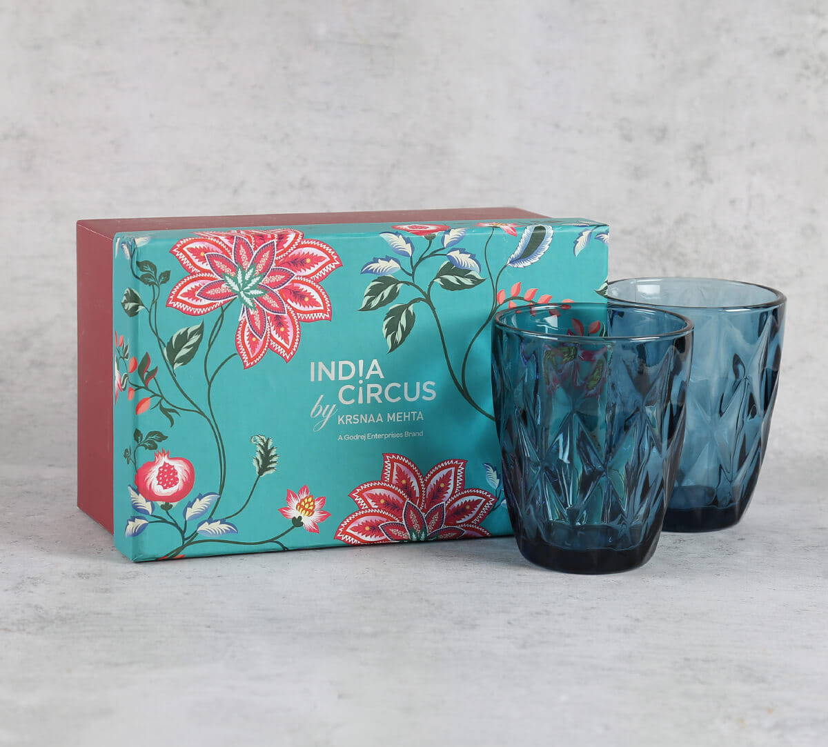 Blue Embossed Small Glasses (set of 2)