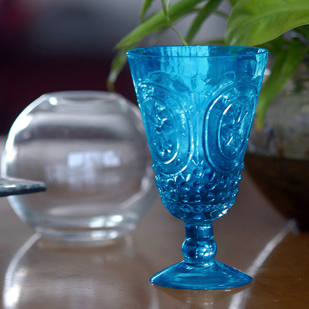 Royal Blue Embossed stem glass