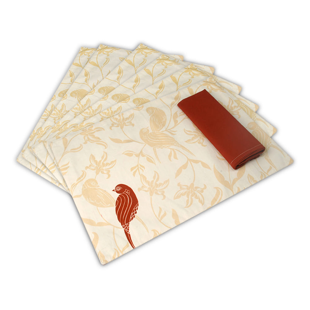 Chirping Birds Table Mat and Napkin(Set of 6)
