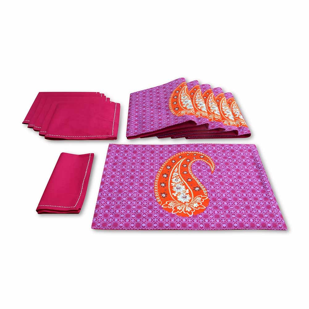 Orange Paisley Quilted  Table Mat and Napkin(Set of 6)