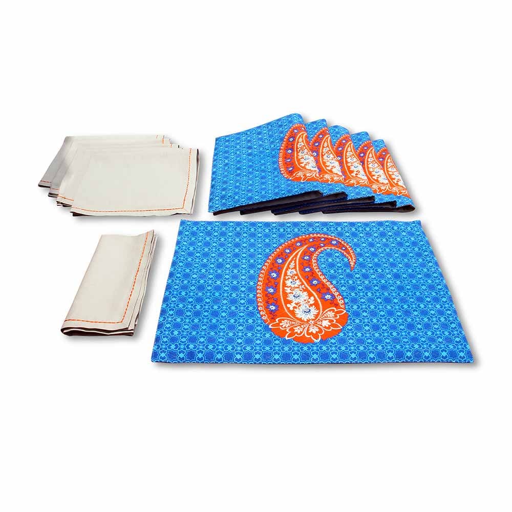 Peach Paisley Quilted  Table Mat and Napkin(Set of 6)