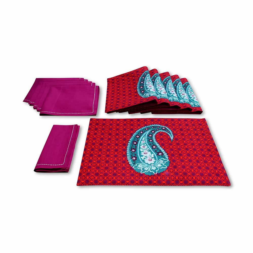 Blue Paisley Quilted  Table Mat and Napkin(Set of 6)