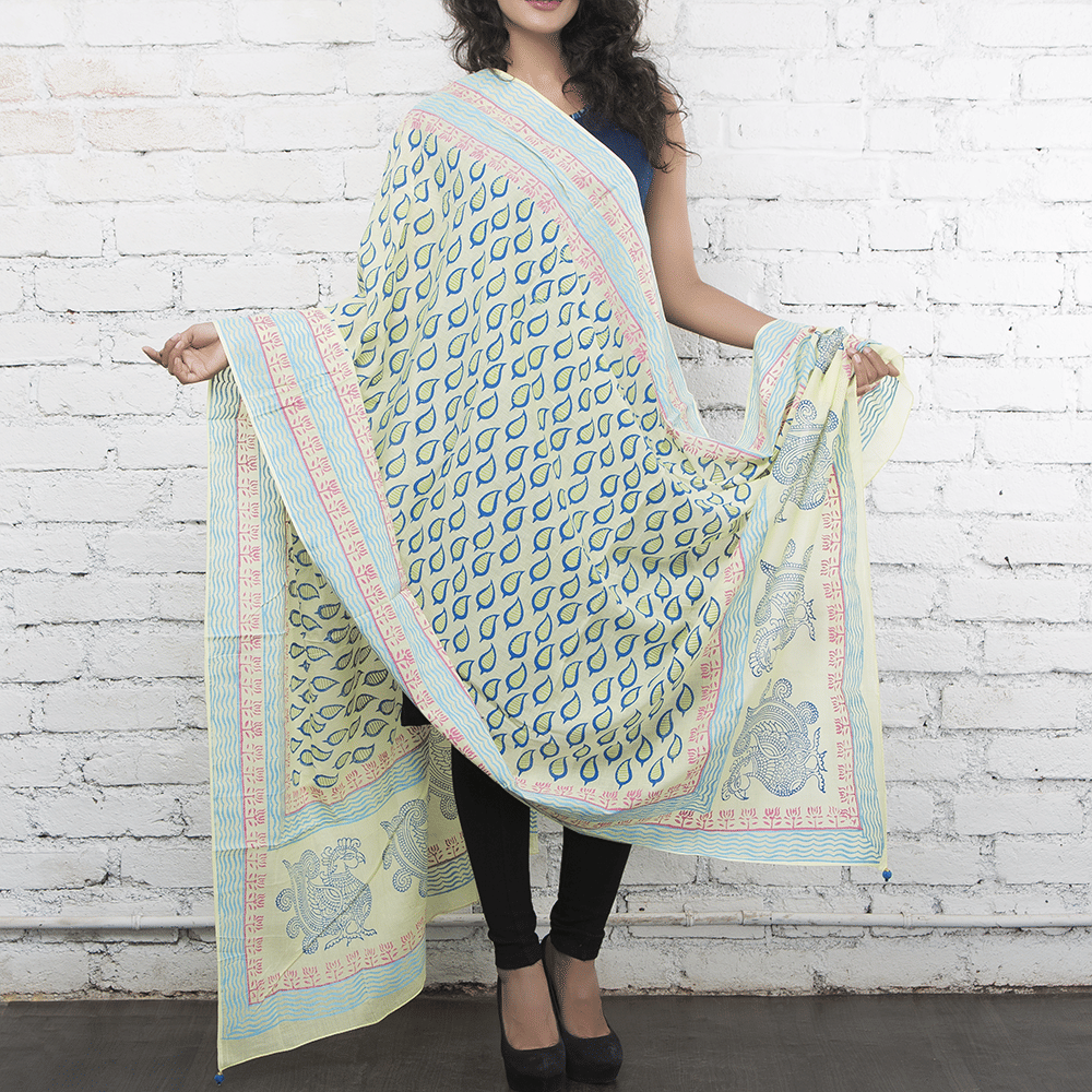 Blue Mal Handblockprinted Dupatta