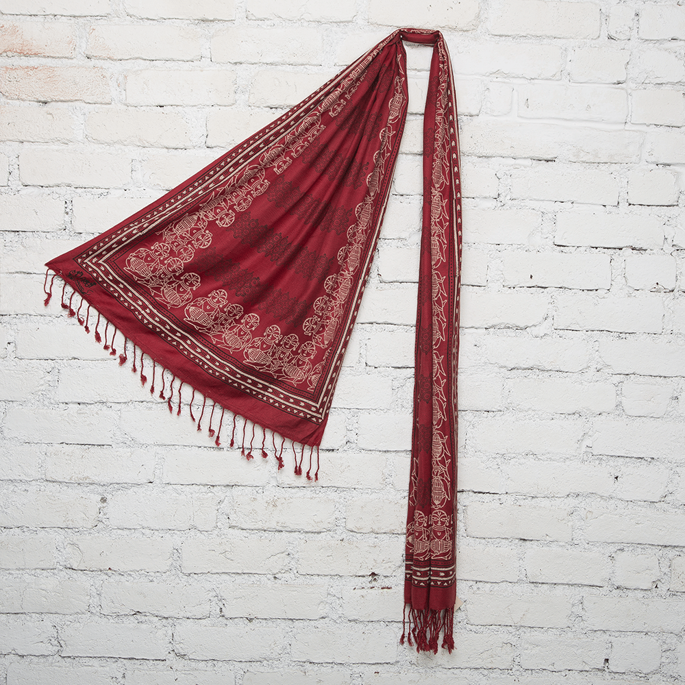 Mridangam & Kolam Blockprinted Cotton Stole