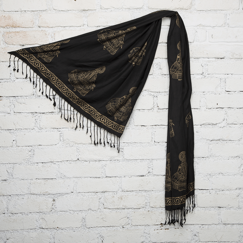 Black & Golden Kathakali Dance Blockprinted Cotton Stole