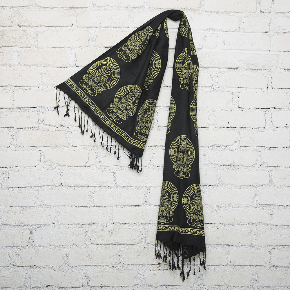 Black & Yellow Kathakali Face  Blockprinted Cotton Stole