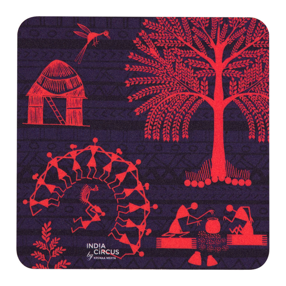 Warli Village PVC Coaster - (Set of 6)