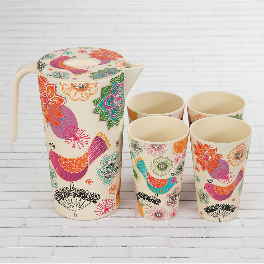 Garden of Eden Round Bamboo Jug set