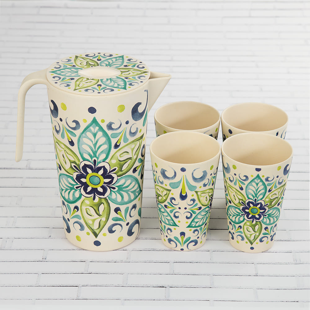 Mediterranean Round Bamboo Jug set