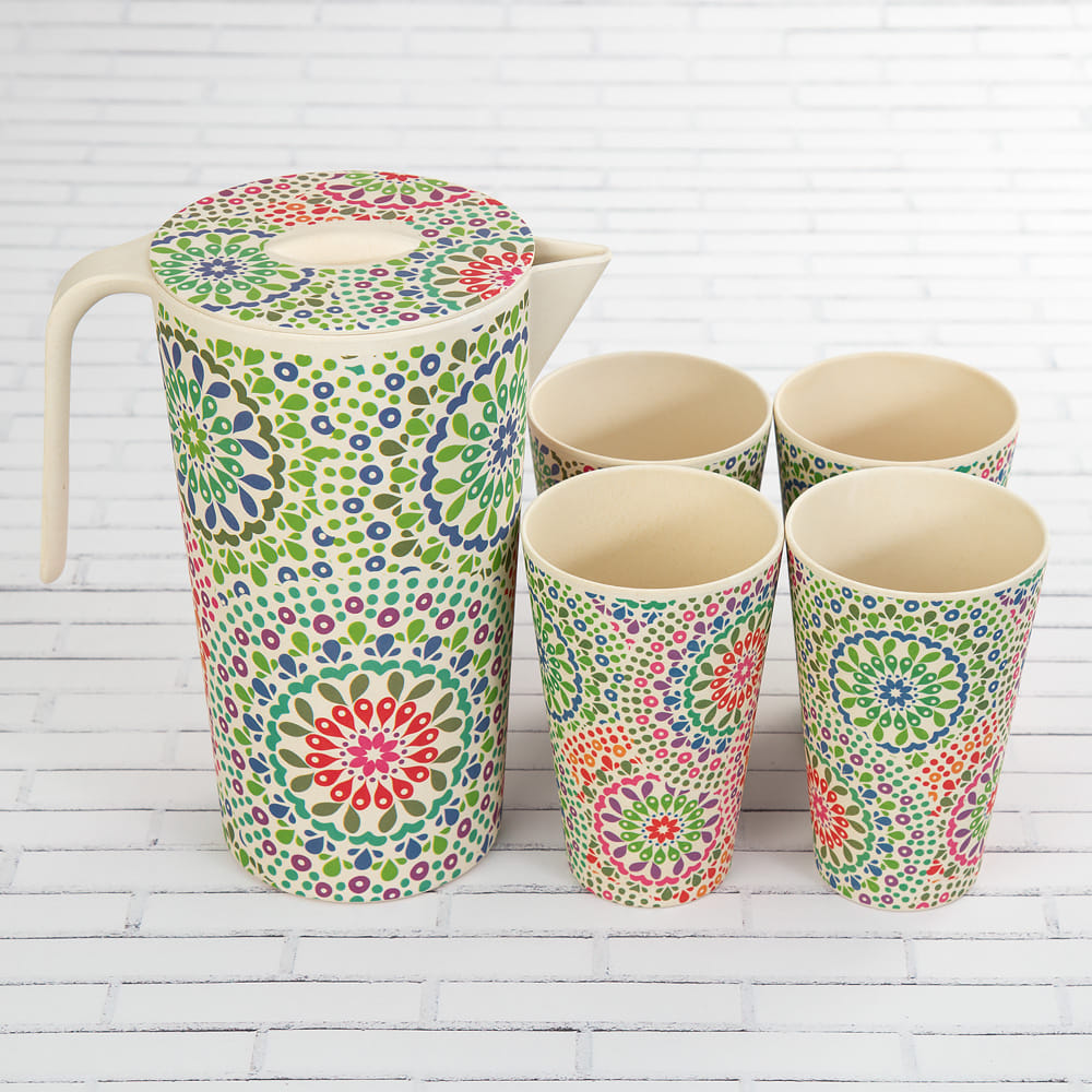 Modern Mandala Round Bamboo Jug set