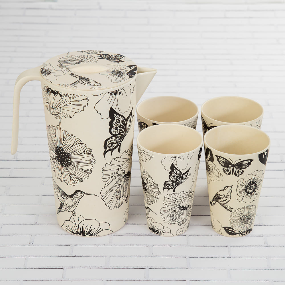 Monochromatic Round Bamboo Jug set