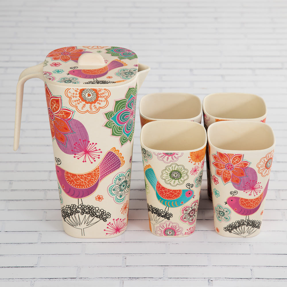 Garden of Eden Square Bamboo Jug set