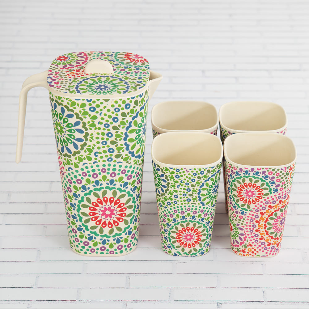 Modern Mandala Square Bamboo Jug set