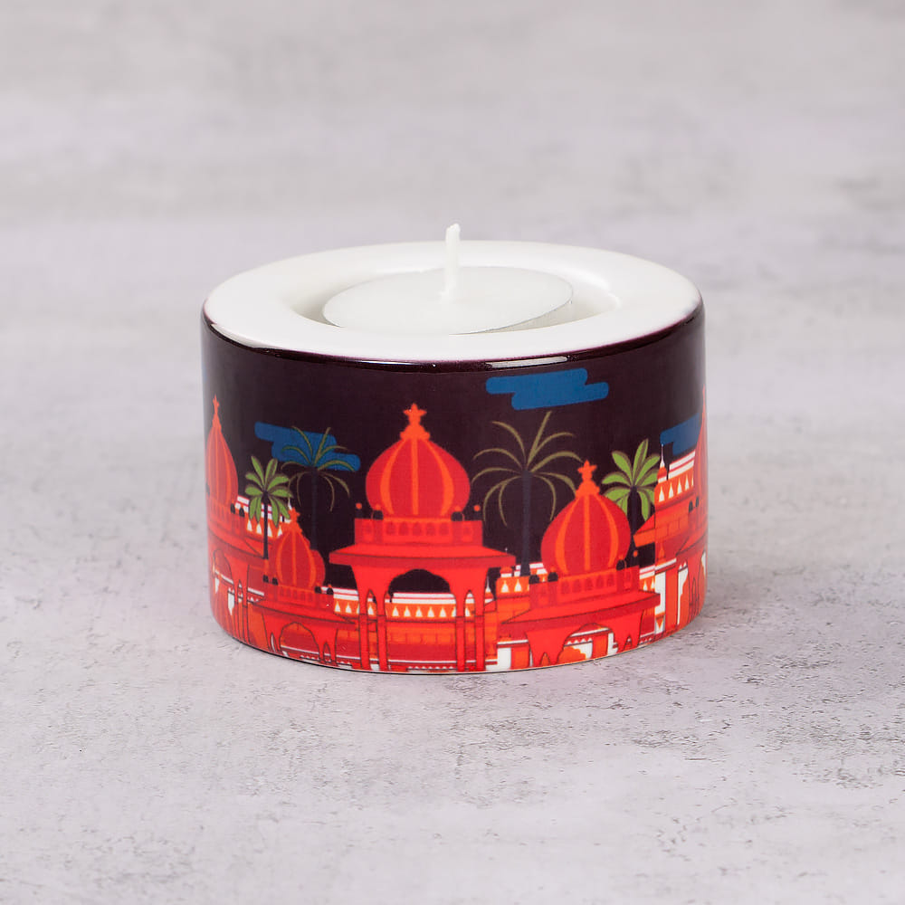 Red Evening Pagoda Tea Light Holder