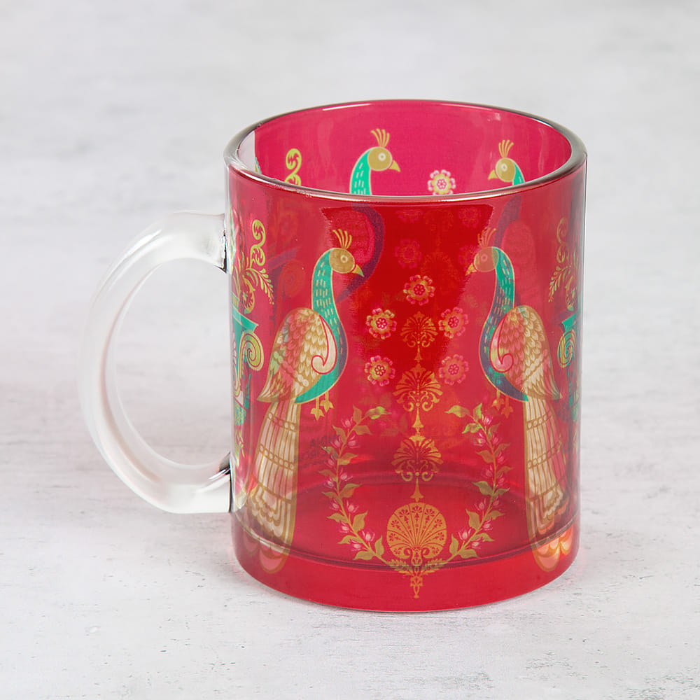 Twin Indian Peafowl Glass Mug