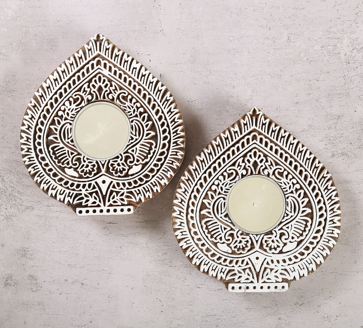 Arch Shaped Wooden Engraved Tea Light Holder Set of 2
