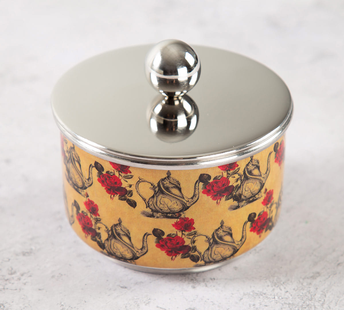 Beige Mystic Rose Kettles Steel Bowl with Lid