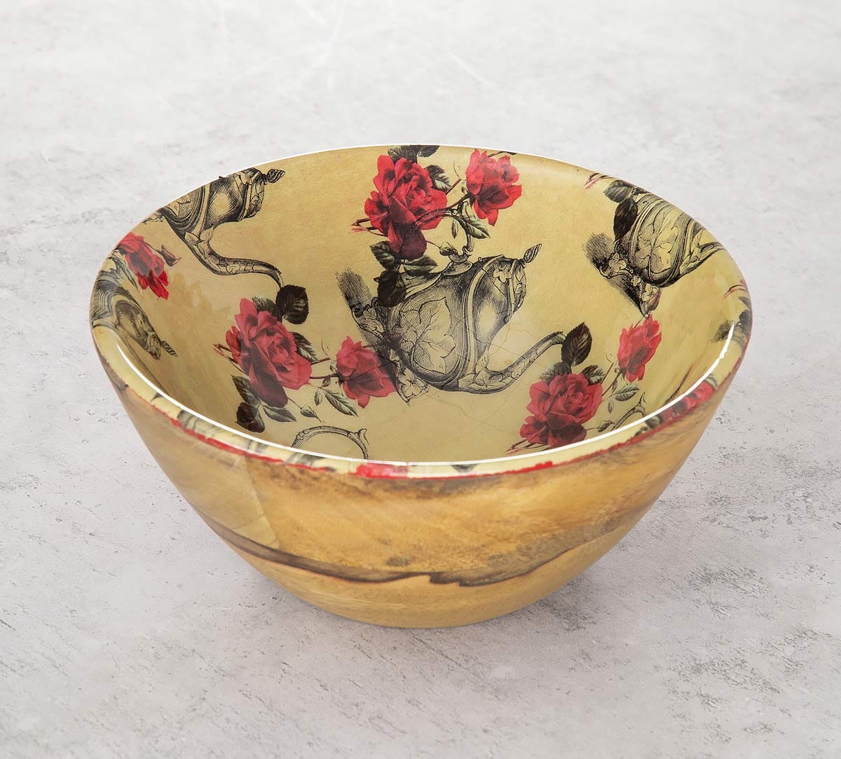 Beige Mystic Rose Kettles Wooden Bowl