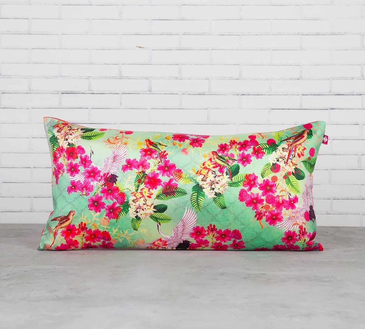 Birds Floral Paradise 16" x 8" Blended Taf Silk Cushion Cover