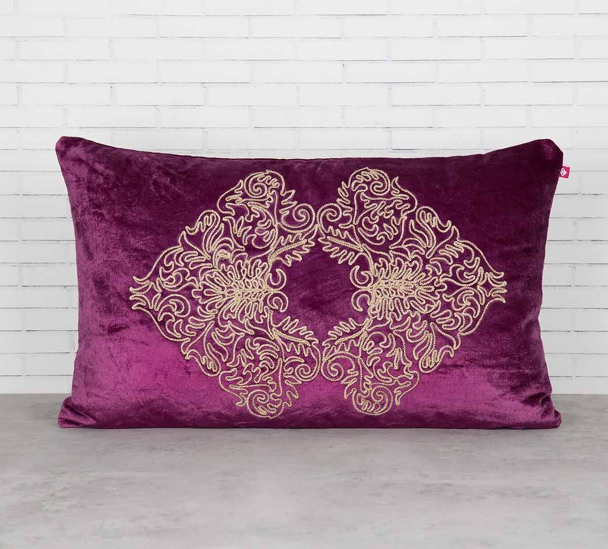 Bloom Integration Purple Embroidered Velvet Cushion Cover