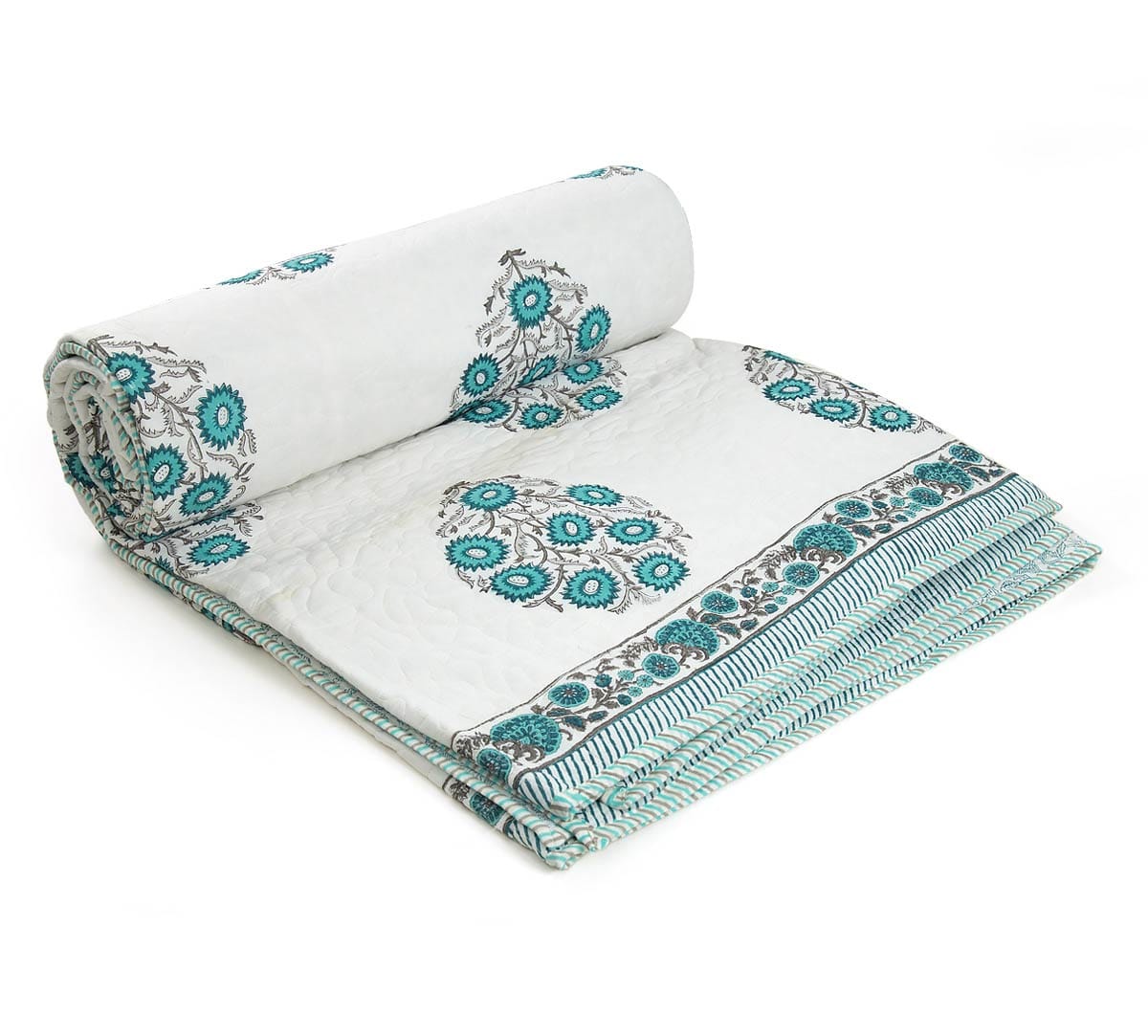 Blue Blossoms Quilted Comforter Set