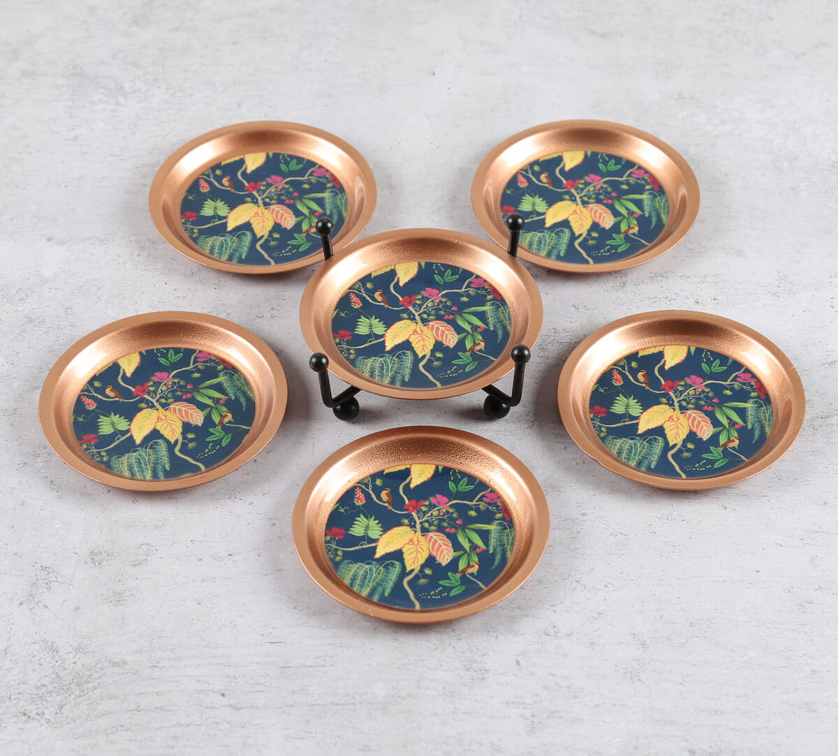 Fronds and Florets Coaster with Stand Set of 6