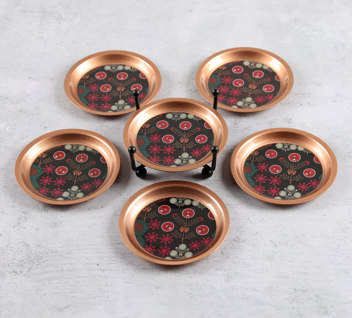 Raceme Rosettes Coaster with Stand Set of 6