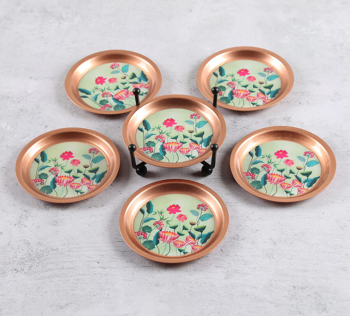 Whorls of Trefoil Coaster with Stand Set of 6