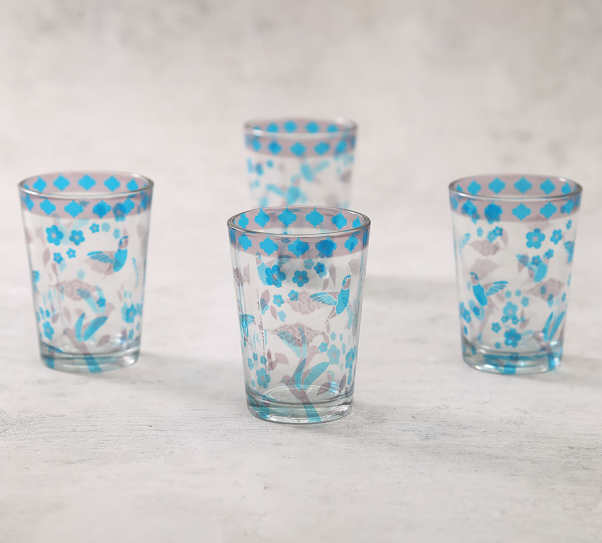Grey Flock of Birds Chai Glass Set of 4