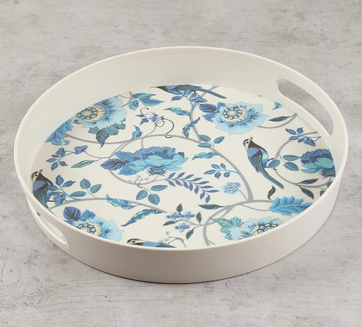 Azur Blooms Round Bamboo Tray