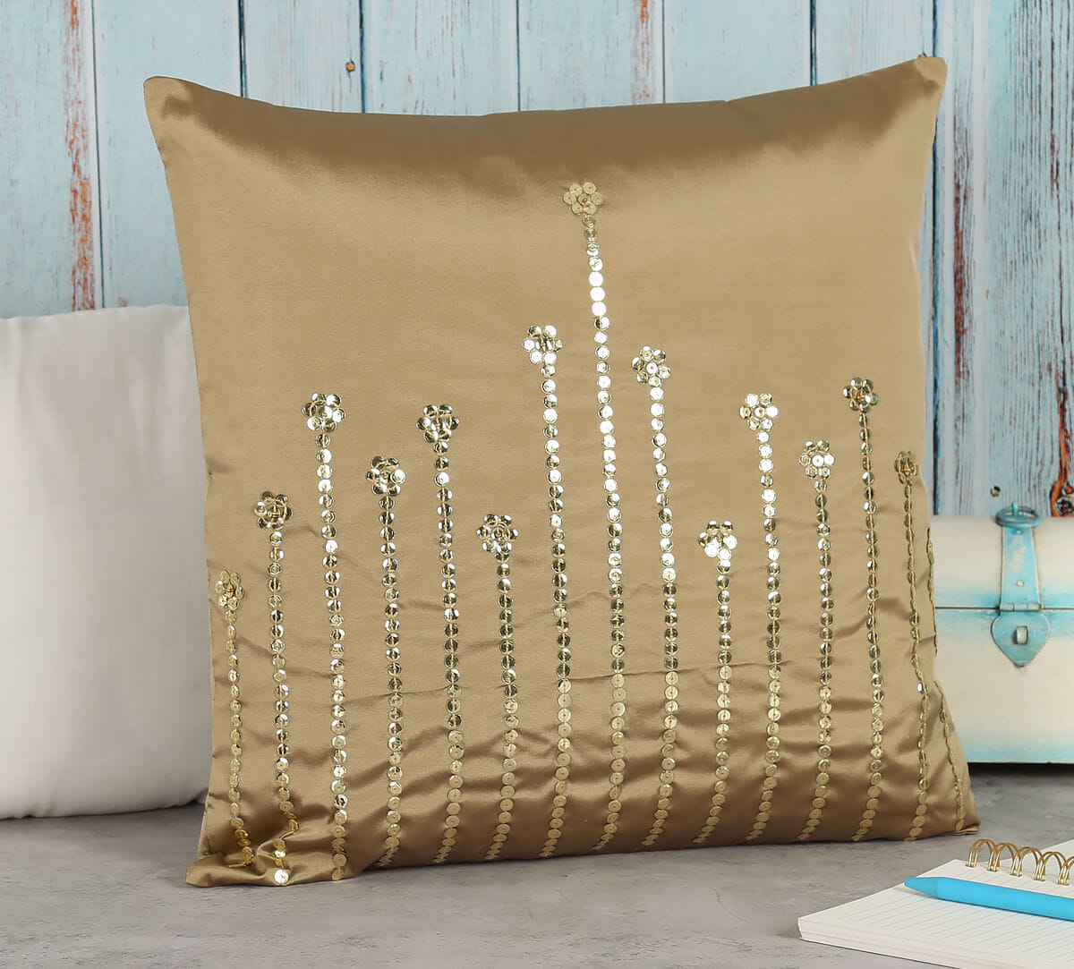 Beige Embellished Cushion Cover
