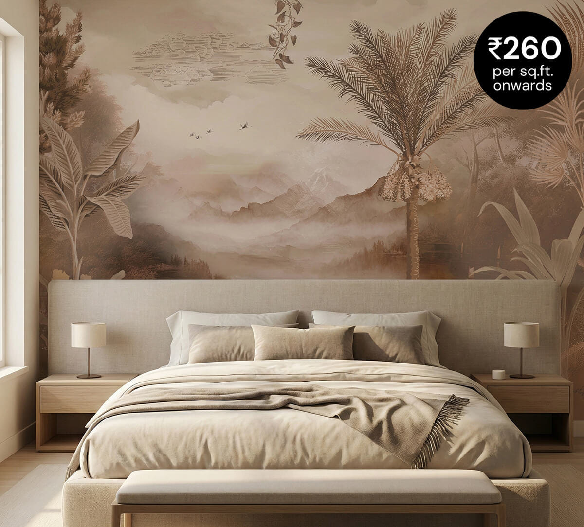 Beige Tropical Dreams Wallpaper