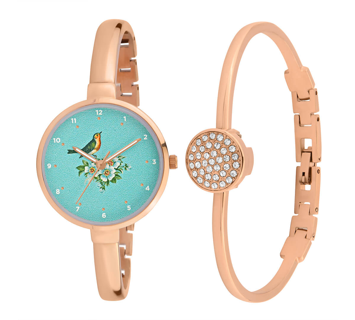 Bird on Bouquet Wrist Watch with Bracelet