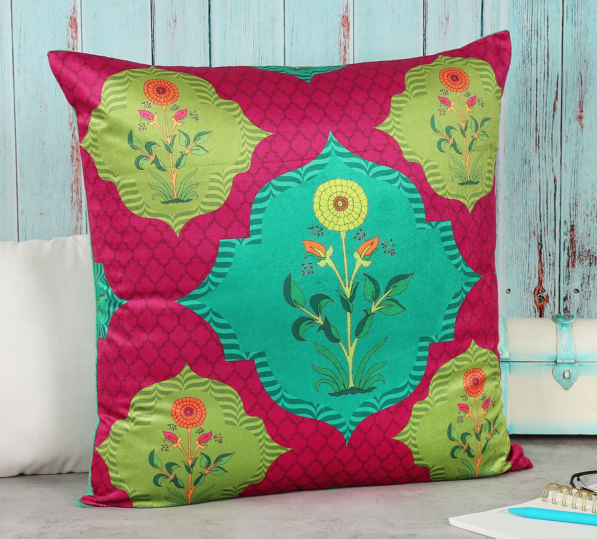 Blossom Tales Blended Velvet Cushion Cover