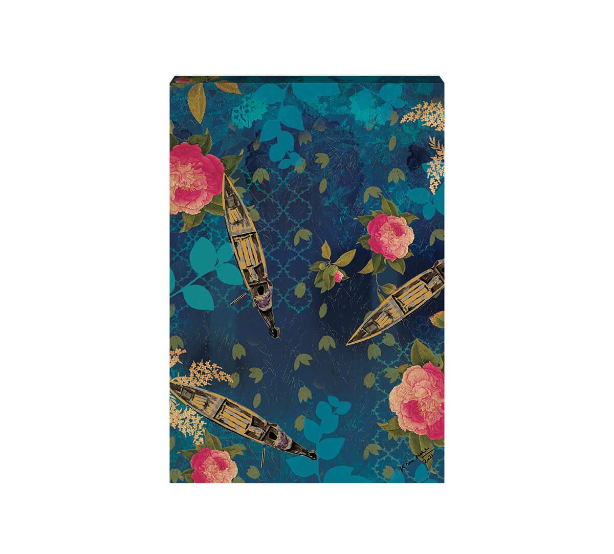 Blue Floral Lake Inception Canvas Wall Art
