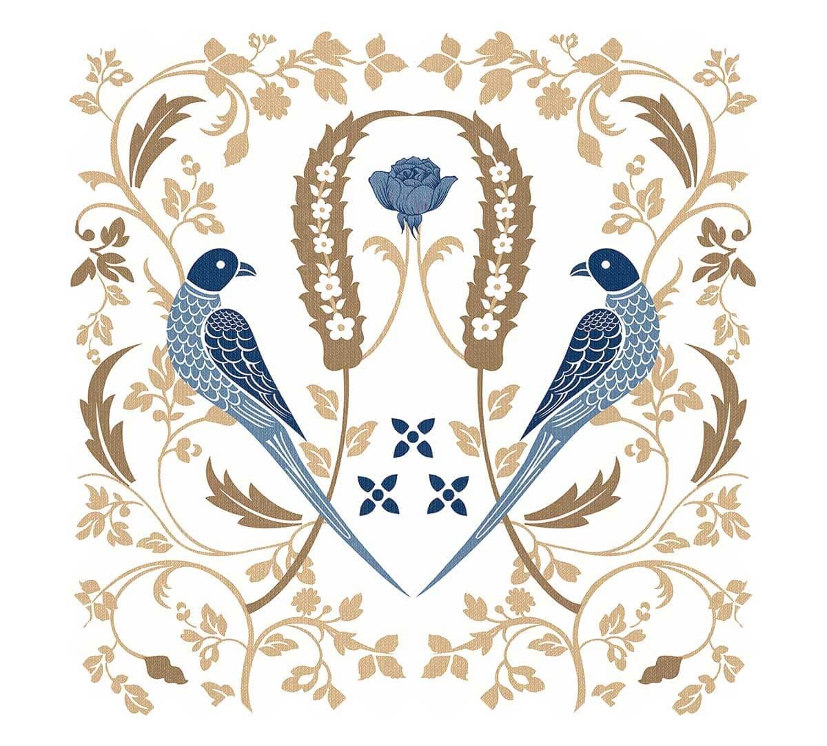Blue Parakeet Florals Fabric