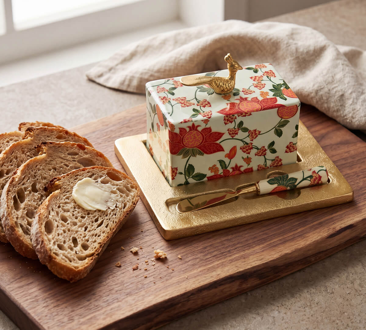 Blushed Orchard Butter Dish with Butter Knife