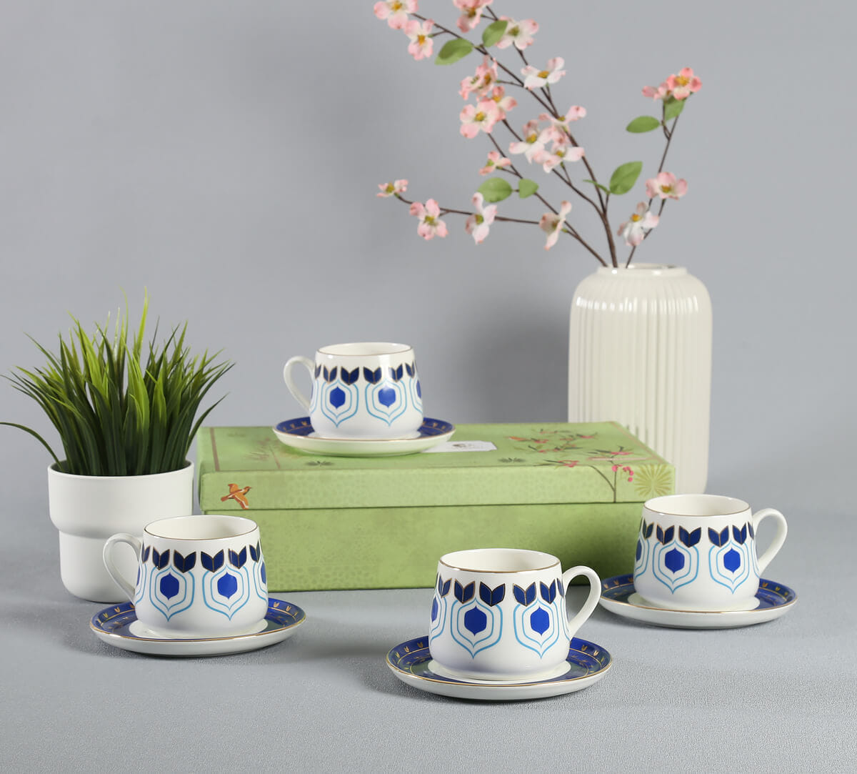 Botanical Elegance Cup and Saucer Set of 4