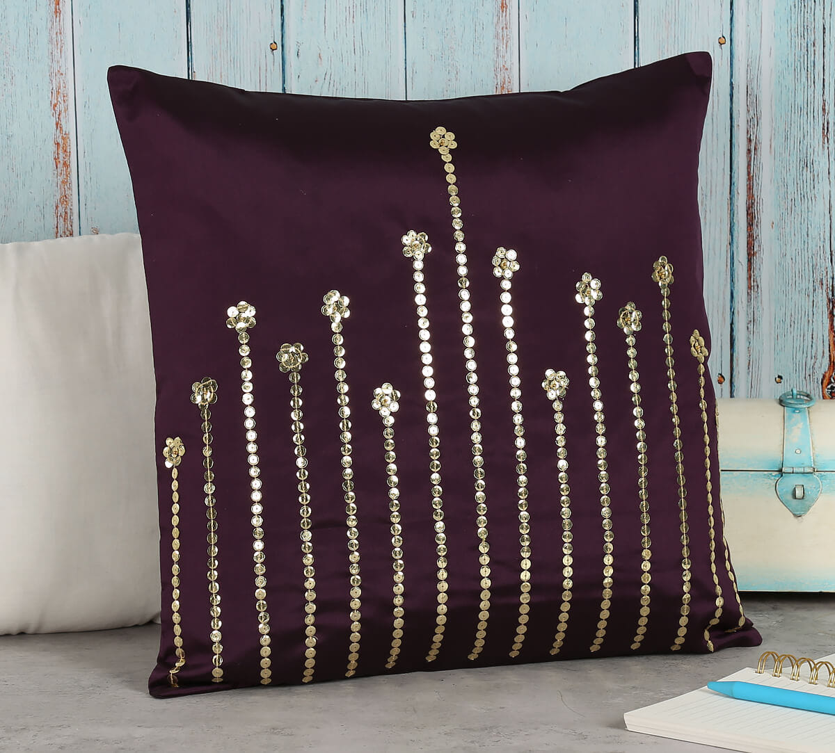 Burgundy Embellished Cushion Cover