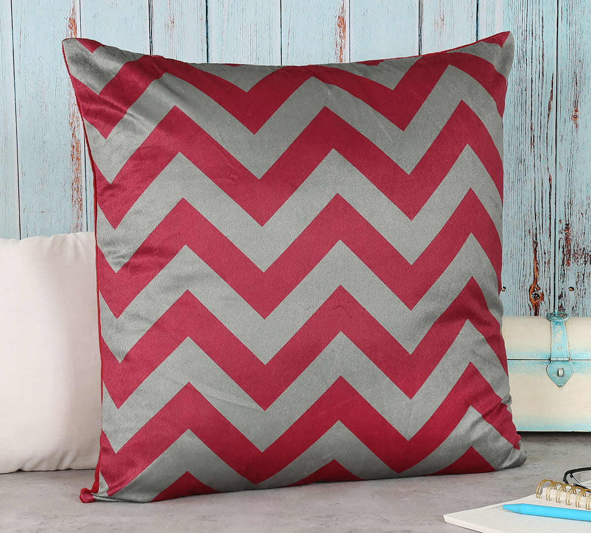 Carmine Chevron Blended Velvet Cushion Cover
