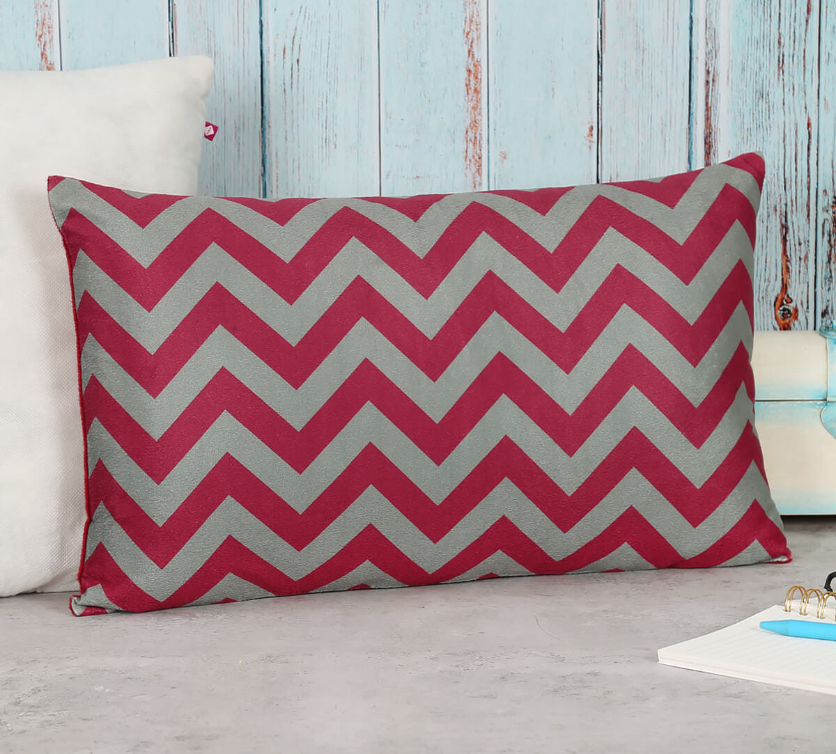 Carmine Chevron 12" x 20" Blended Velvet Cushion Cover