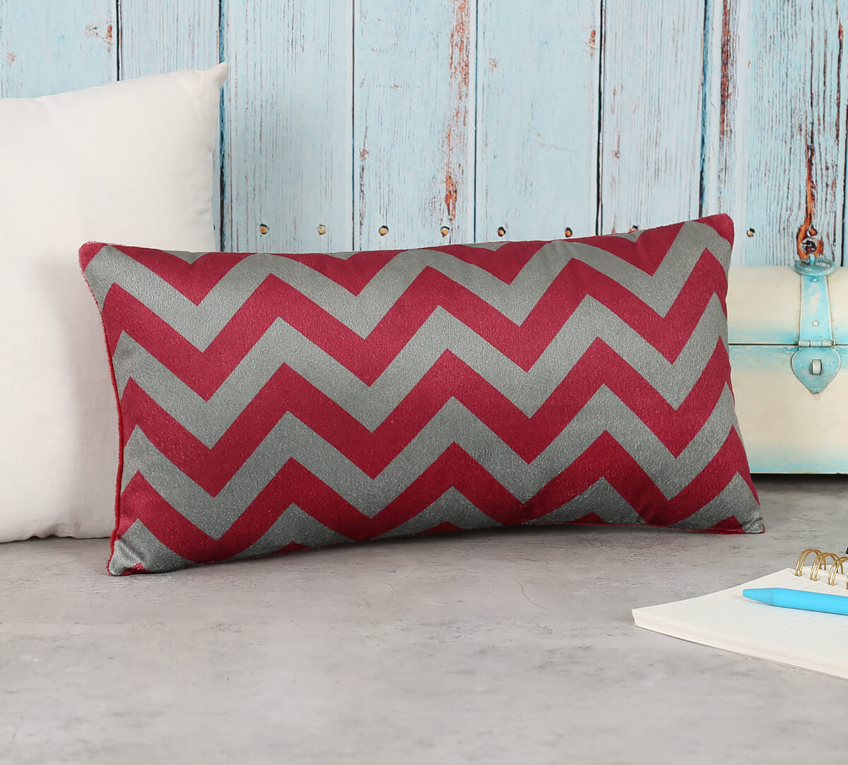 Carmine Chevron 8" x 16" Blended Velvet Cushion Cover