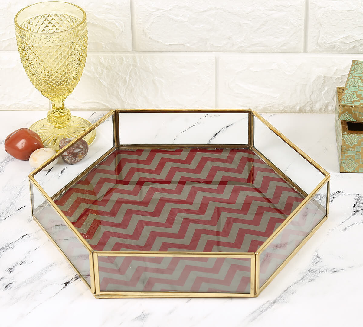 Carmine Chevron Hexagon Tray