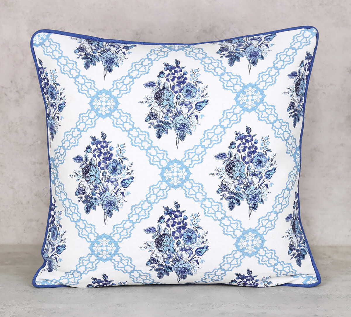 Cerulean Blooms Cotton Duck Cushion Cover