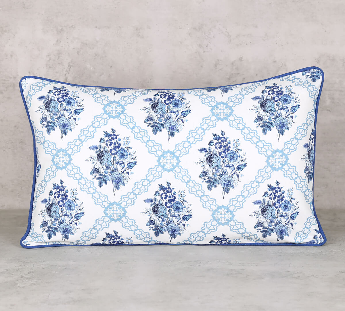 Cerulean Blooms Cotton Duck Rectangle Cushion Cover